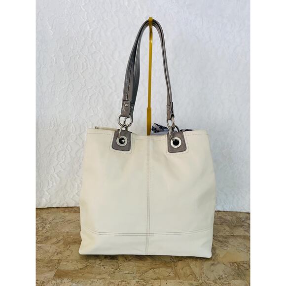 Coach penelope F18890 white gray Leather large Satchel BAG shoulder bag tote - Picture 2 of 10